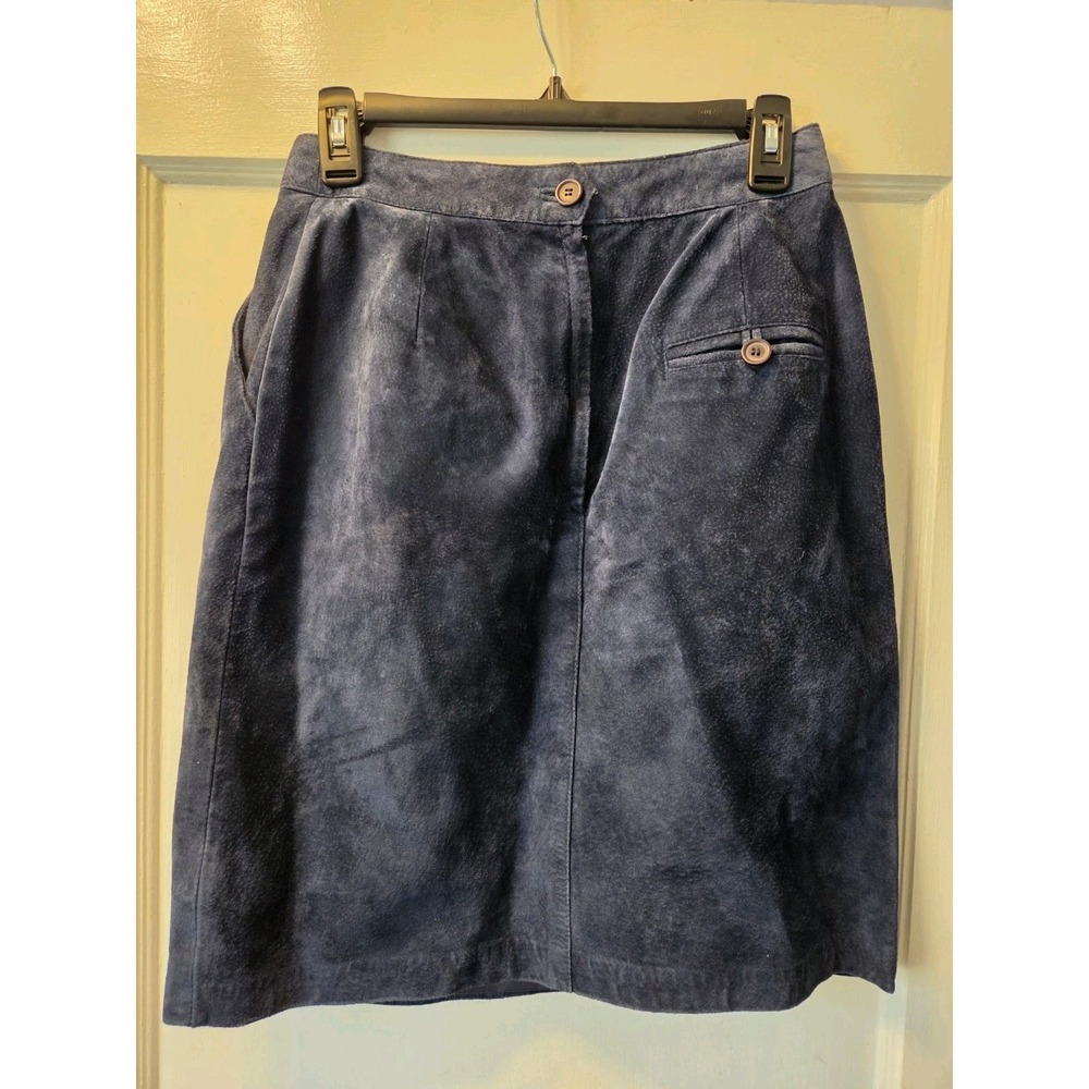 True Vintage Toffs Blue Suede Leather Lined W/Pockets Skirt Size 10P Western